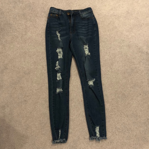 Fashionnova Distressed Fringe Ankle Skinny Jeans - Picture 2 of 5